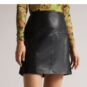 Ted Baker 100% Leather A-Line Mini Skirt - Size 10